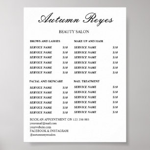 Preisliste Vintage-Schönheitssalon Poster
