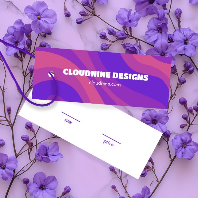 Preismarkenkarte für lila Strickkleidung (Purple Stripe Waves CUSTOM Clothing Size Price Hangtag Display Card
)