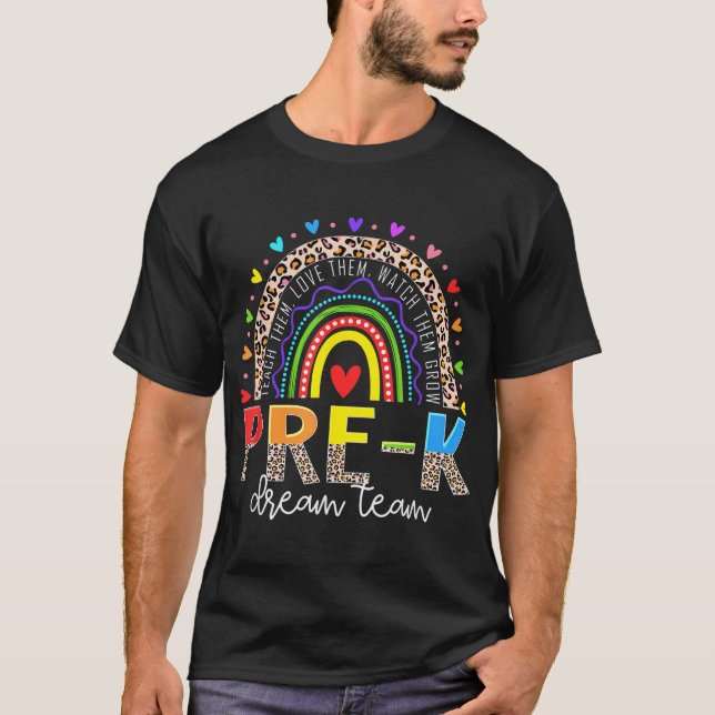 Prek Dream Team Leopard Rainbow Teacher Squad Back T-Shirt (Vorderseite)