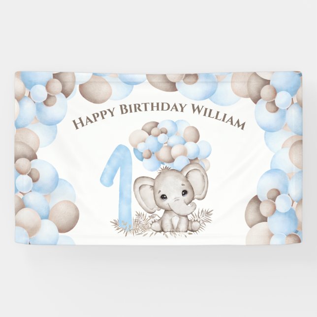 Premier anniversaire Boy Cute Elephant Bannière (Horizontal)