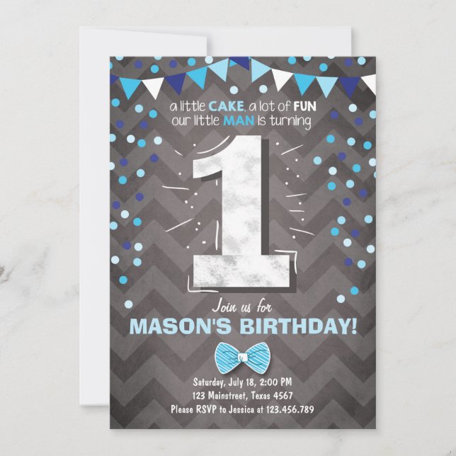 Premier anniversaire Invitation garçon One Navy Bl (Devant)