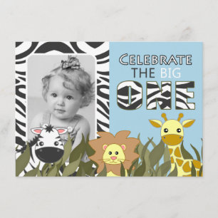 Premier anniversaire Invitation photo en bleu anim