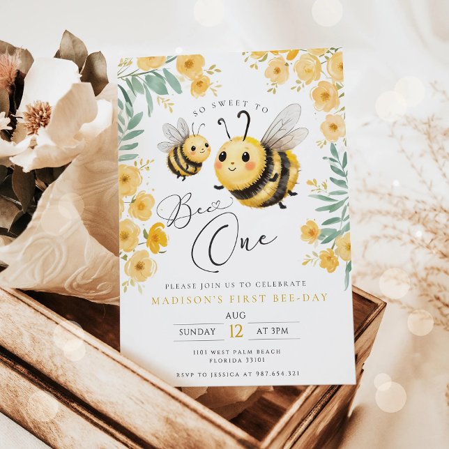 Premier anniversaire Invitation Première abeille J (Créateur téléchargé)