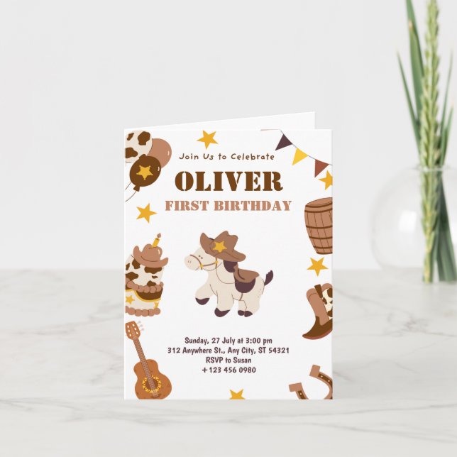 Premier Anniversaire Rodeo Enfants 1ère Carte Plié (Devant)
