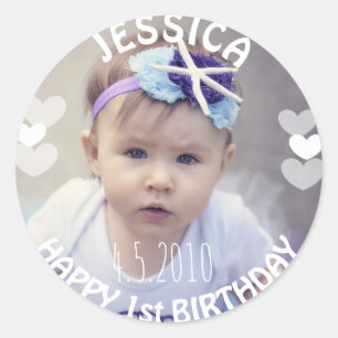 Premier autocollant de fille d'anniversaire