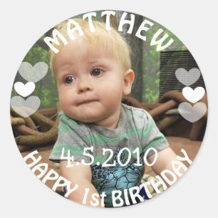 Premier autocollant de photo d'anniversaire