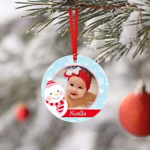 Premier bébé fille Noël Bonhomme de neige Photo pe