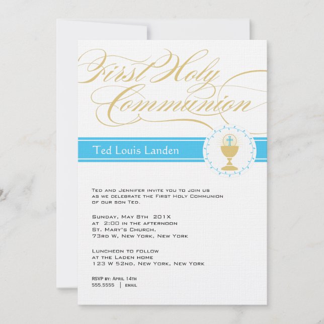 Premier bleu des invitations | de communion de (Devant)
