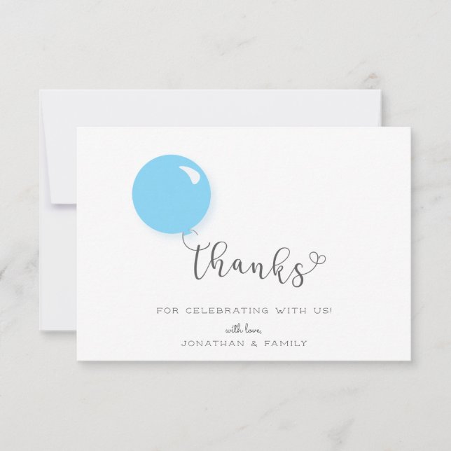 Premier Carte de remerciements Bleu Bleu d'anniver (Devant)