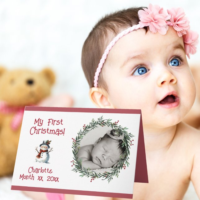 Premier Carte photo de Noël du bébé avec nom (Créateur téléchargé)