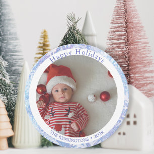 Premier Carte photo de Noël du bébé rond
