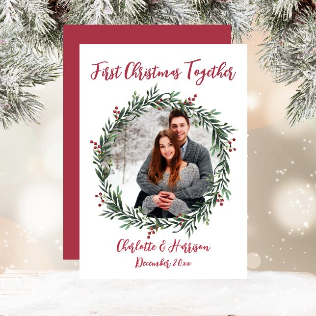Premier Carte photo du couple de Noël (First Christmas, Couple's Photo Card - With Names )
