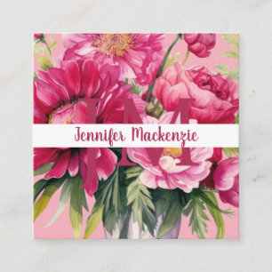 Premier Chic Bright Pink Floral Business Card Quadratische Visitenkarte