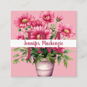 Premier Chic Bright Pink Floral Business Card Quadratische Visitenkarte
