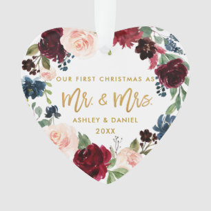 Premier dos de photo de Noël d'or floral
