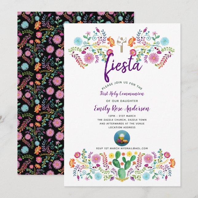 Premier Invitation de la Communion FIESTA garçon o (Devant / Derrière)
