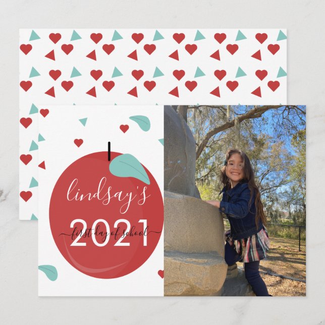 Premier jour de l'école Carte photo de script roug (Devant / Derrière)