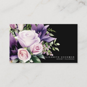 Premier Lila Floral Black Business Cards Visitenkarte