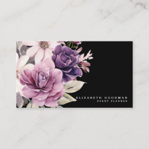 Premier Lila Floral Black Business Cards Visitenkarte