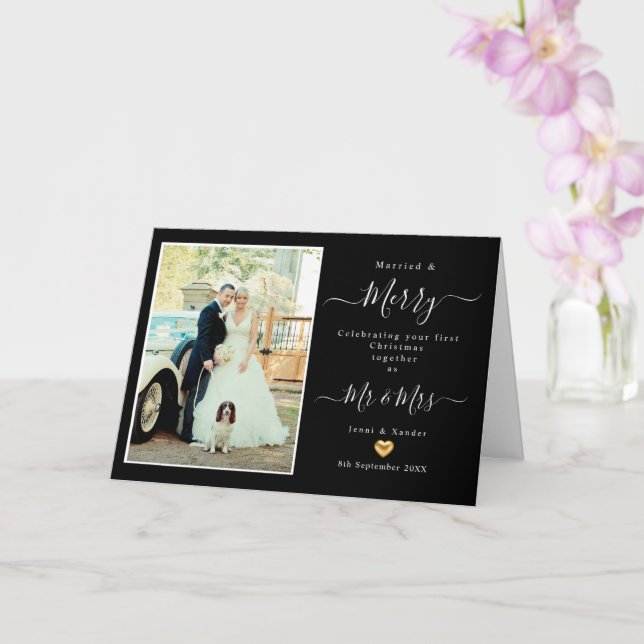 Premier Marié M. et Mme Gold Heart Carte de Noël (Orchidée)
