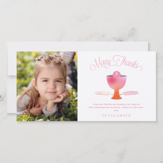 Premier Merci de communion Carte photo - Fille (Devant)