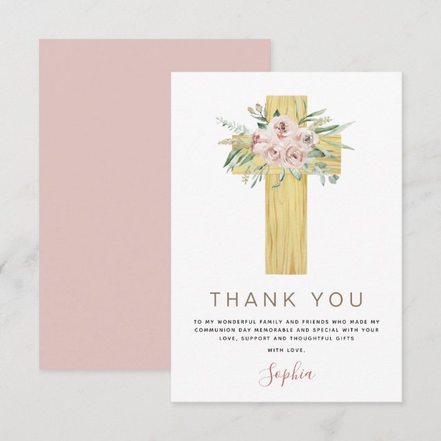 Premier Merci de Communion Saint Dusty rose (Devant / Derrière)