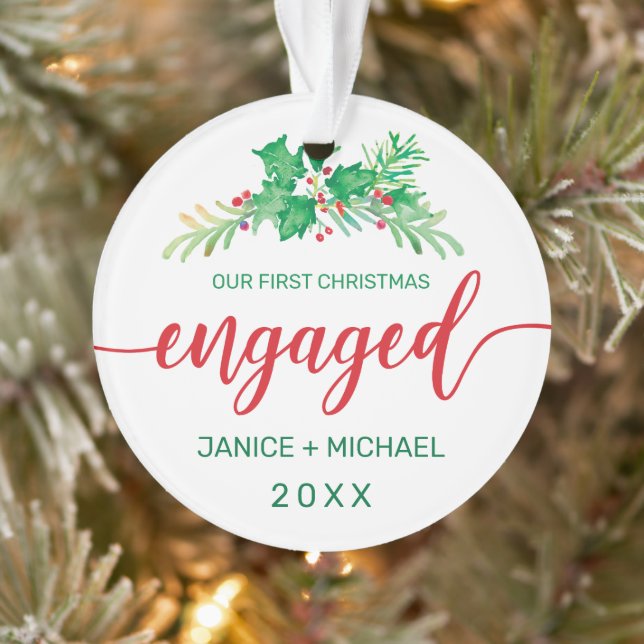 Premier Noël Aquarelle Engagée Holly Photo Rouge (Arbre)
