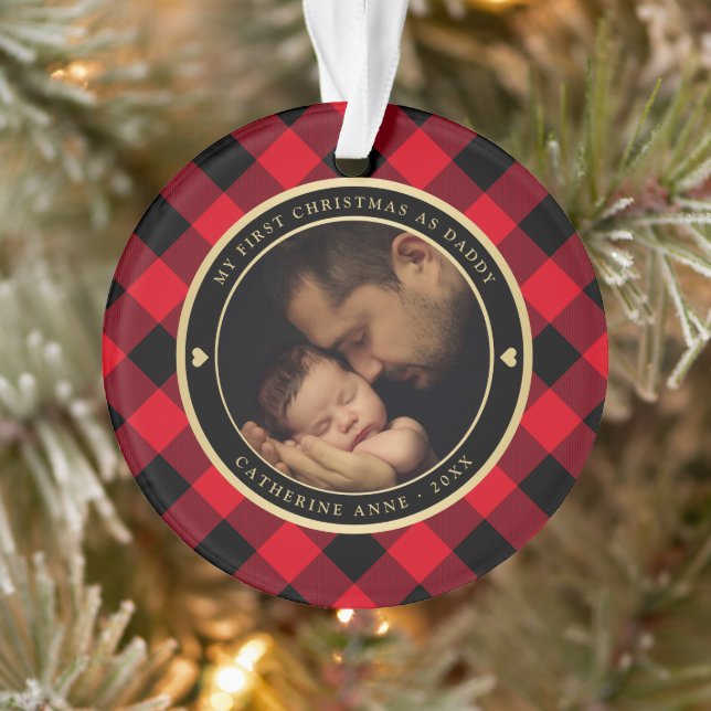 Premier Noël comme papa Rustique Rouge Plaid Photo (Arbre)