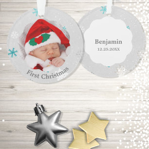 Premier Noël de Bébé Garçon Photo Flocons de Neige