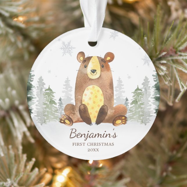 Premier Noël de l'ours de la forêt d'aquarelle (Arbre)