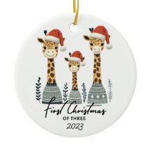 Premier Noël de trois Giraffe Ornement de famille