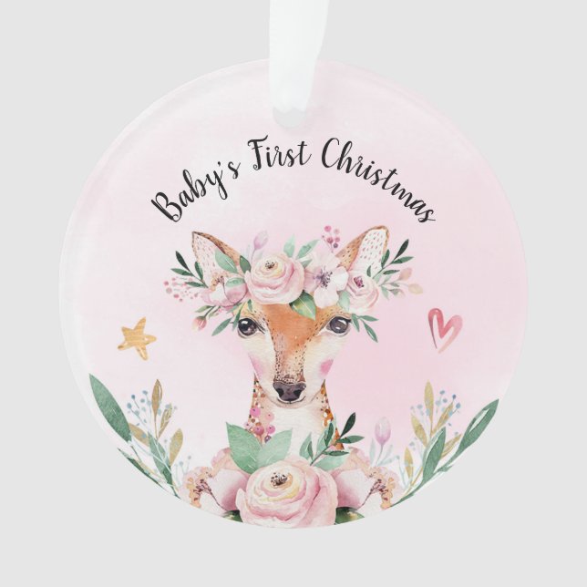 Premier Noël du bébé de Cerf Floral rose (devant)