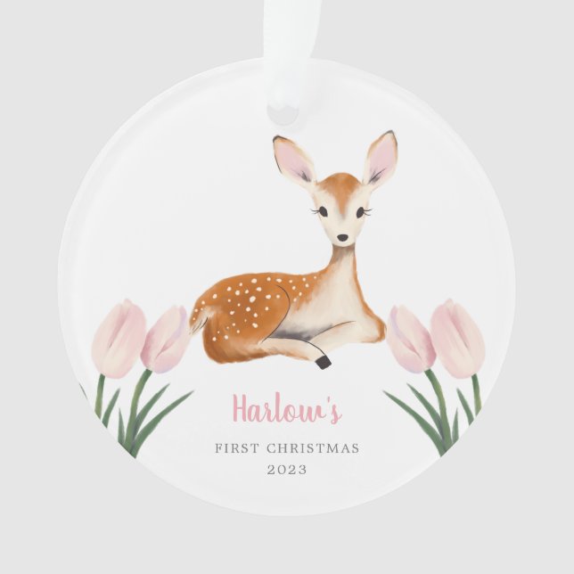 Premier Noël du bébé rose cerf de bois (devant)