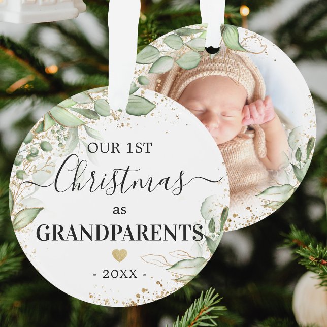 Premier Noël en Grand-parents Green Gold Photo (Créateur téléchargé)