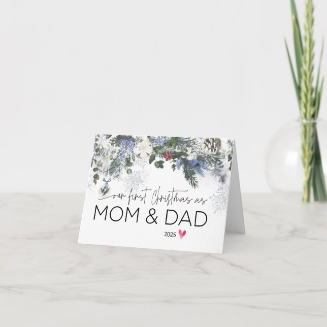 Premier Noël en Maman & Papa Nouveau Parents Carte (Devant)