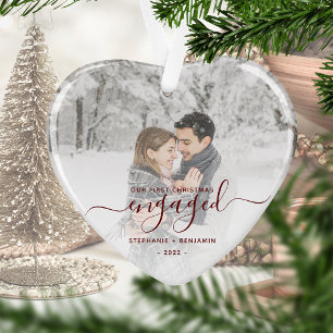 Premier Noël Engagé Photo Rouge Script Coeur