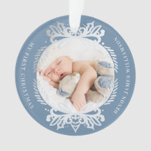Premier Noël fleuri du bébé bleu et argenté de