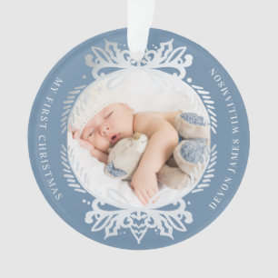 Premier Noël fleuri du bébé bleu et argenté de