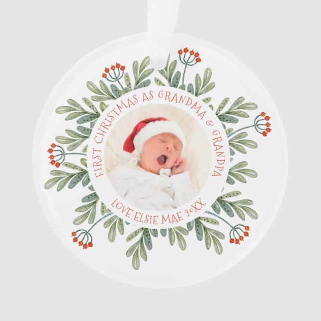 Premier Noël Grand-mère Grand-père Photo Noms Feui (devant)