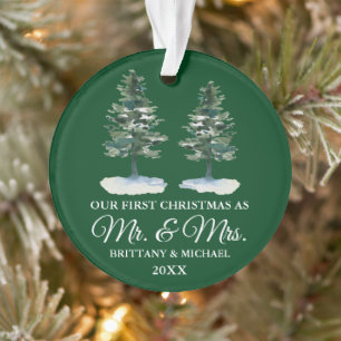 Premier Noël M. Mme Aquarelle Deux Pins
