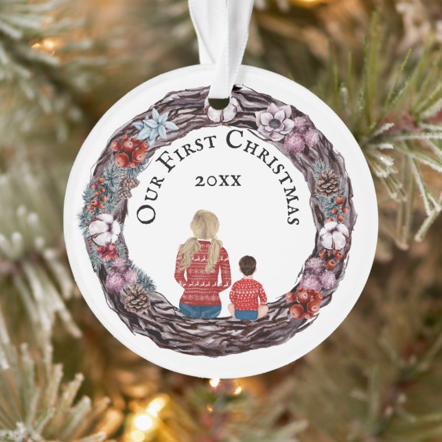 Premier Noël mère célibataire enfant PHOTO Ornemen (Arbre)