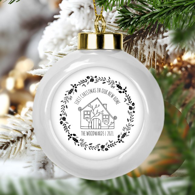Premier Noël Nouveau foyer Ornement noir blanc (Créateur téléchargé)