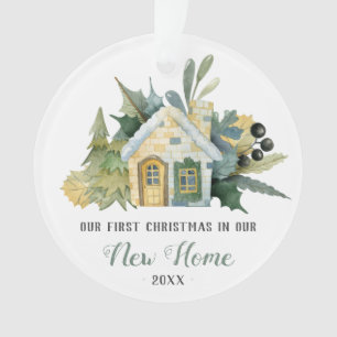 Premier Noël Nouvelle Maison Aquarelle Maison Vert