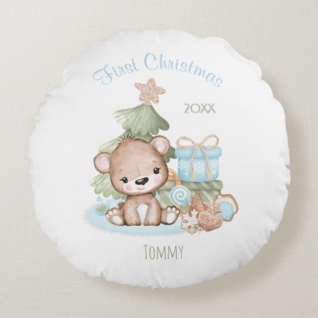Premier Noël Personnalisé Coussin rond (Devant)