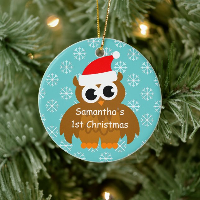 Premier ornement de Noël avec chouette père Noël b (Arbre)