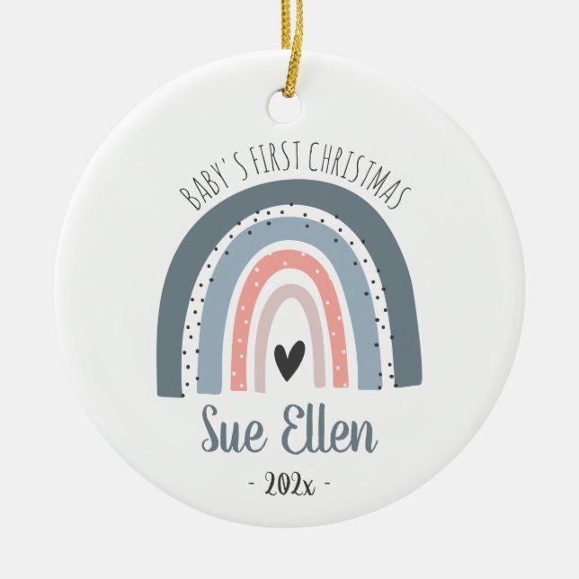 Premier ornement de Noël de bébé aquarelle arc-en- (Devant)