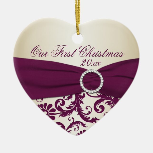 Premier ornement de Noël de prune et de damassé de (Devant)