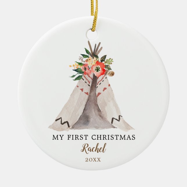 Premier ornement de Noël du bébé Boho Teepee Girl (Devant)