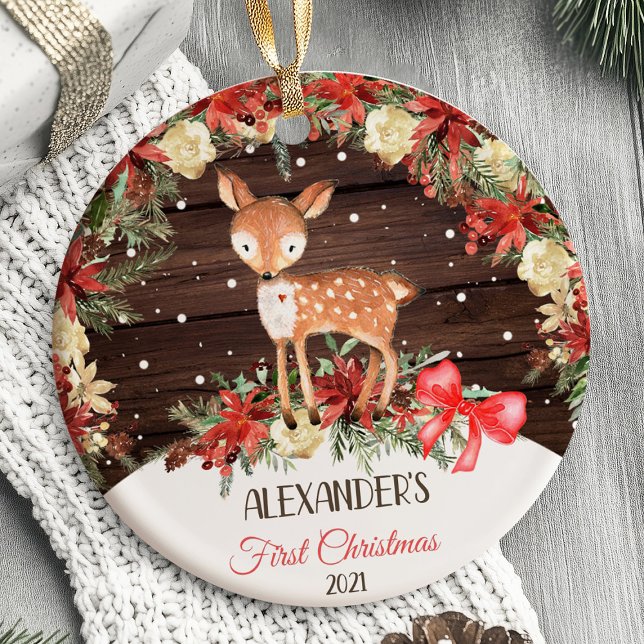 Premier ornement de Noël du bébé Bois de cerfs (Baby's First Christmas Ornament Woodland animals)
