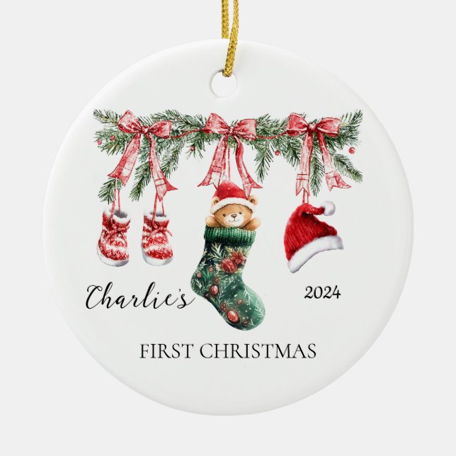 Premier ornement de Noël du bébé - Ours en peluche (Devant)